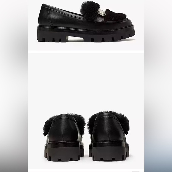NWOB 🔥 Kate Spade Posh Winter Black‎ Leather Faux Fur Preppy Loafers Size 8 - Picture 15 of 15